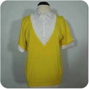 ANNE KLEIN (size 0X) Woman's Yellow Knit Top 3/4 Sleeves White Shirt Insert